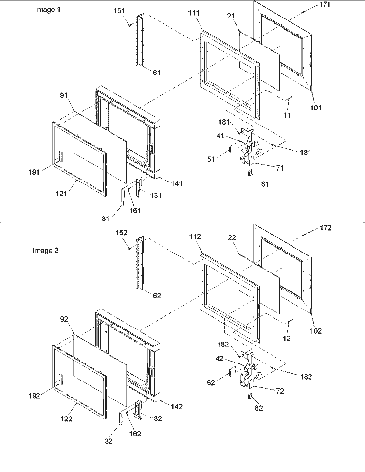Door Assembly Diagram and Parts List for URS511M P1324502M Amana Microwave
