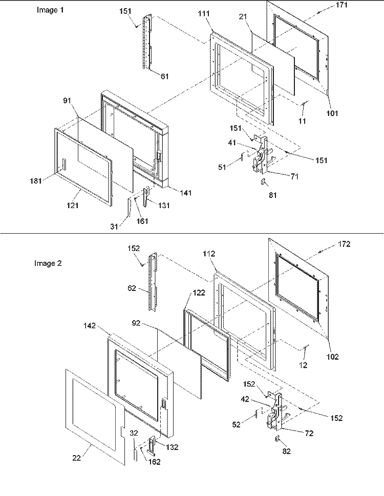 Door Assembly Diagram and Parts List for RS511A P1325811M Amana Microwave