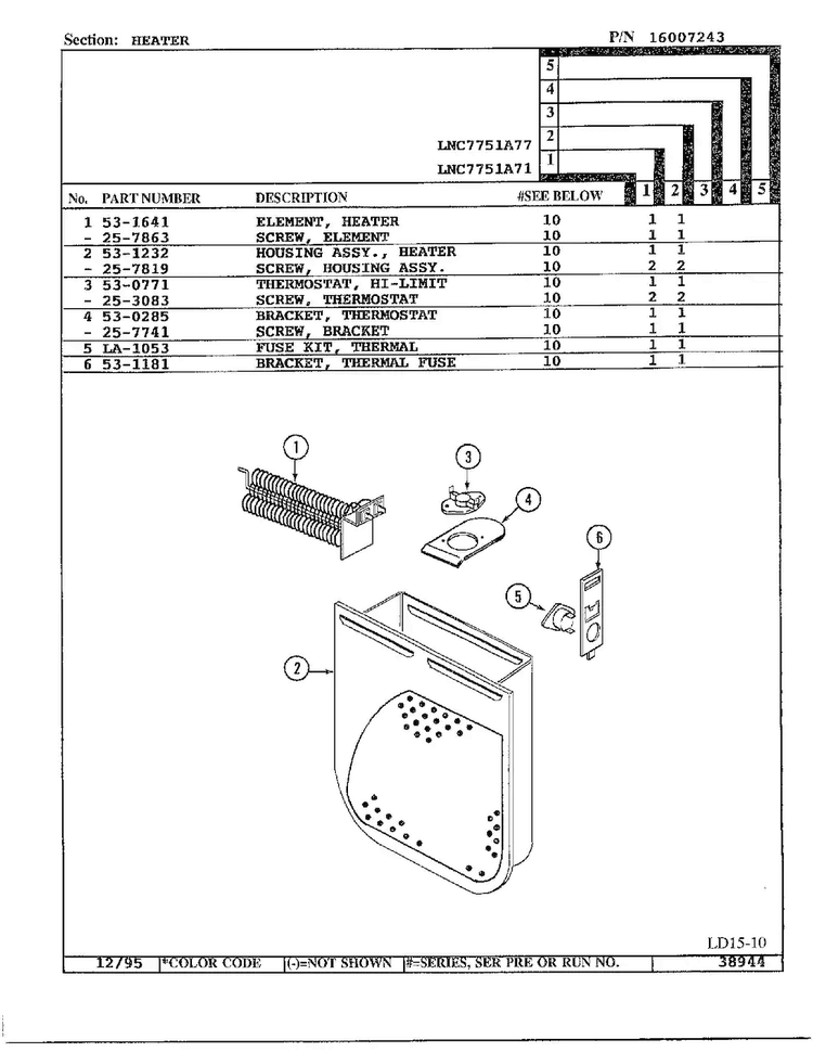 Heater Diagram and Parts List for 7751A77  Norge Dryer