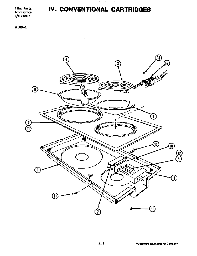 Conventional Cartridge Diagram and Parts List for A100S-C  Jenn-Air Range