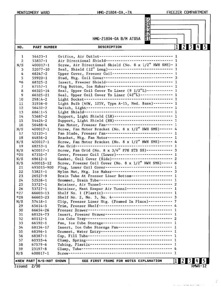 Freezer Compartment Page 2 Diagram and Parts List for 21804A  Admiral Refrigerator