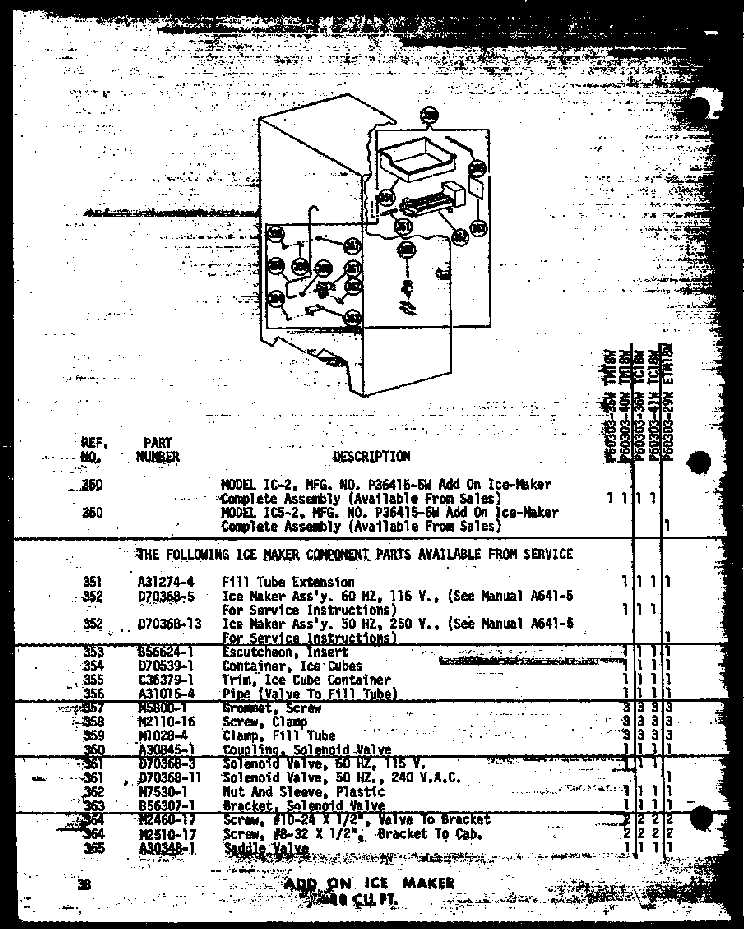 Add On Ice Maker 18 Cu. Ft. Diagram and Parts List for T16W-P60303-53W  Amana Refrigerator