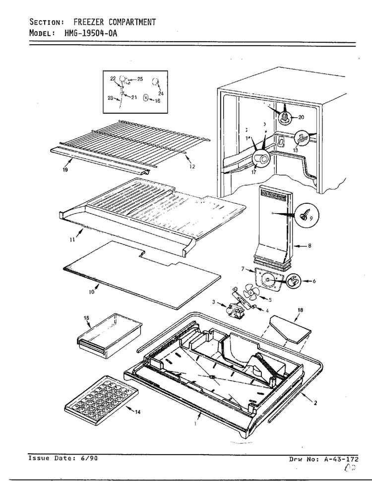 Freezer Compartment Diagram and Parts List for 19504-0A  Admiral Refrigerator