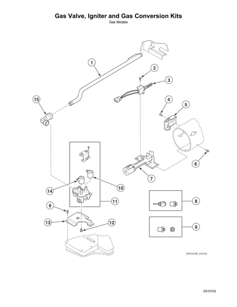 Gas Valve/Igniter/Gas Conversion Kits Diagram and Parts List for ADG3SRGS113TW01  Speed Queen Dryer