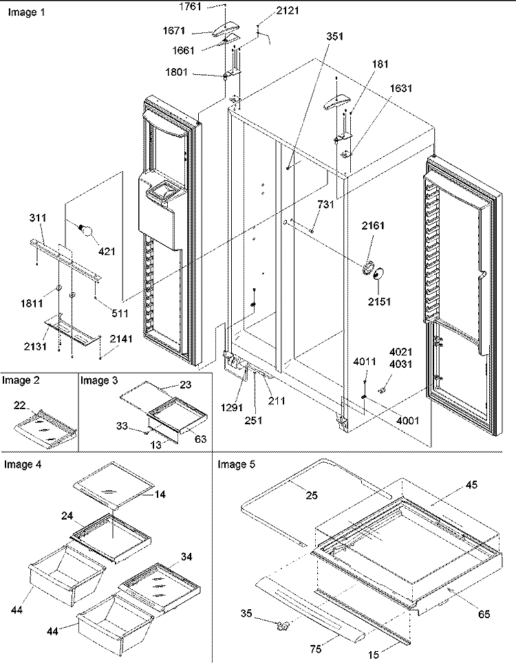 Refrigerator / Freezer Lights and Hinges Diagram and Parts List for ARS266XAW PARS266XAW0 Amana Refrigerator