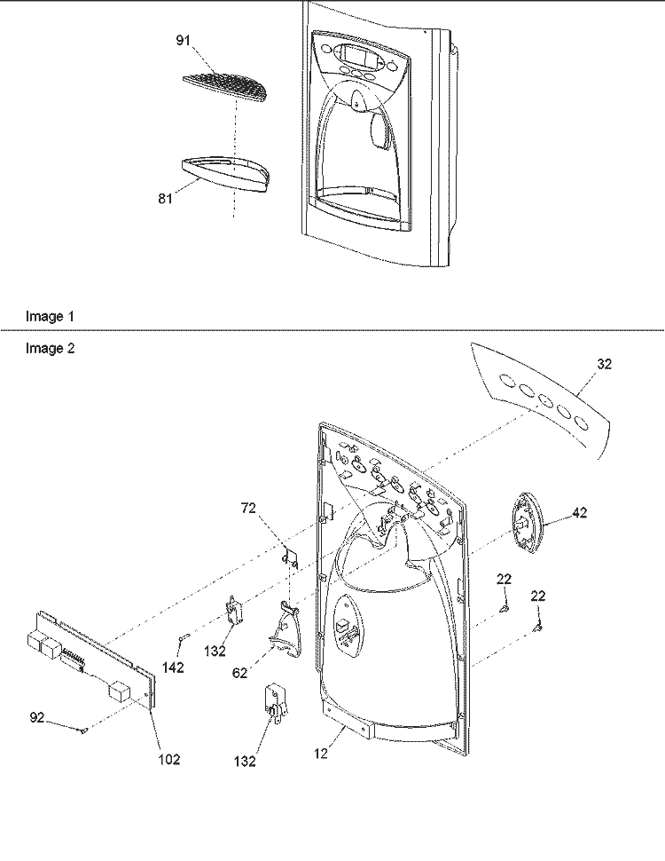 Façade Diagram and Parts List for ARS266KBW PARS266KBW0 Amana Refrigerator