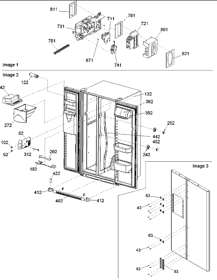 Controls, Light Shield & Door Handles Diagram and Parts List for ARS266KBW PARS266KBW0 Amana Refrigerator