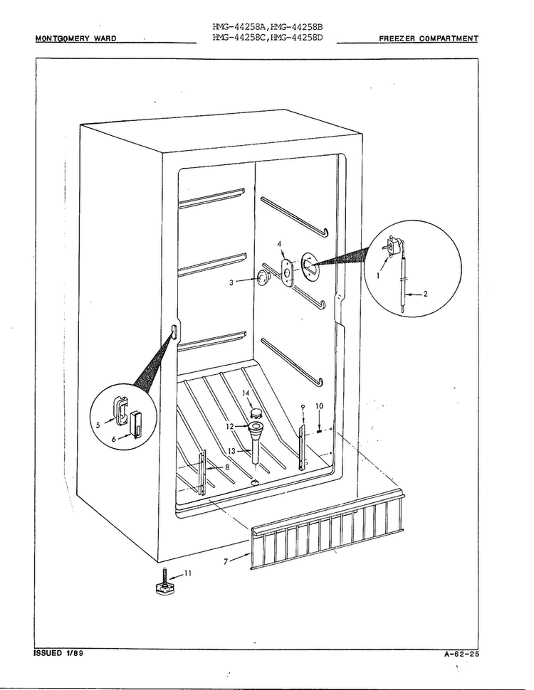 Freezer Compartment Diagram and Parts List for 44258B  Admiral Freezer
