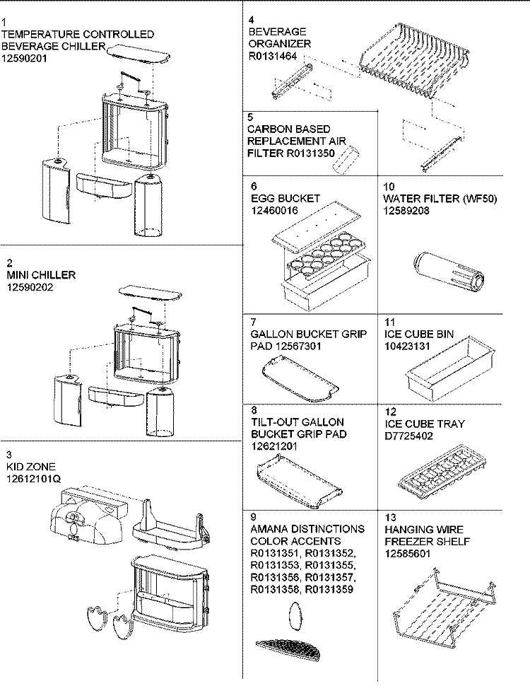 Accessory Page Diagram and Parts List for ARS266KBW PARS266KBW0 Amana Refrigerator