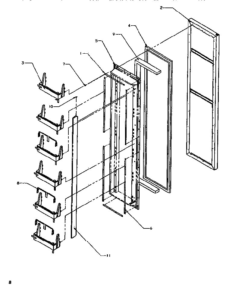 Freezer Door Diagram and Parts List for SB520SW-P1185001WW  Amana Refrigerator