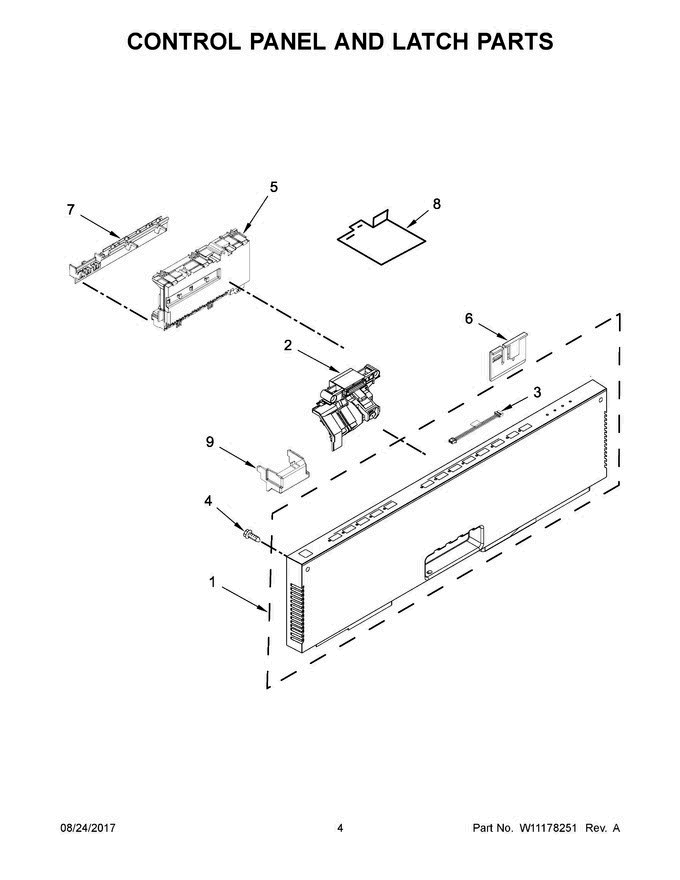 03 - Control Panel And Latch Parts Diagram and Parts List for JDB9200CWX4  Jenn-Air Dishwasher
