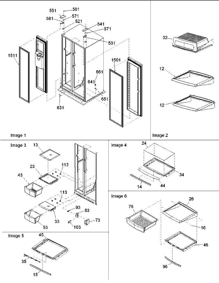 HINGES, & REFRIGERATOR SHELVING Diagram and Parts List for DRS2663BW PDRS2663BW0 Amana Refrigerator