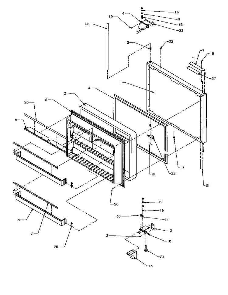 Freezer Door Diagram and Parts List for BXI22S5W-P1196601WW  Amana Refrigerator