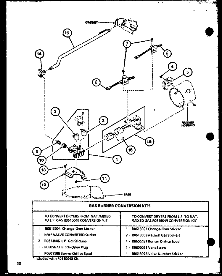 GAS BURNER CONVERSION KITS Diagram and Parts List for LE2812 P7804816W W Amana Dryer
