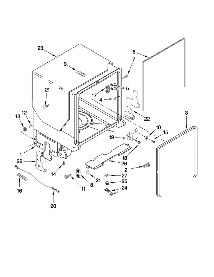 Tub And Frame Parts Diagram and Parts List for MDB7759AWB4  Maytag Dishwasher