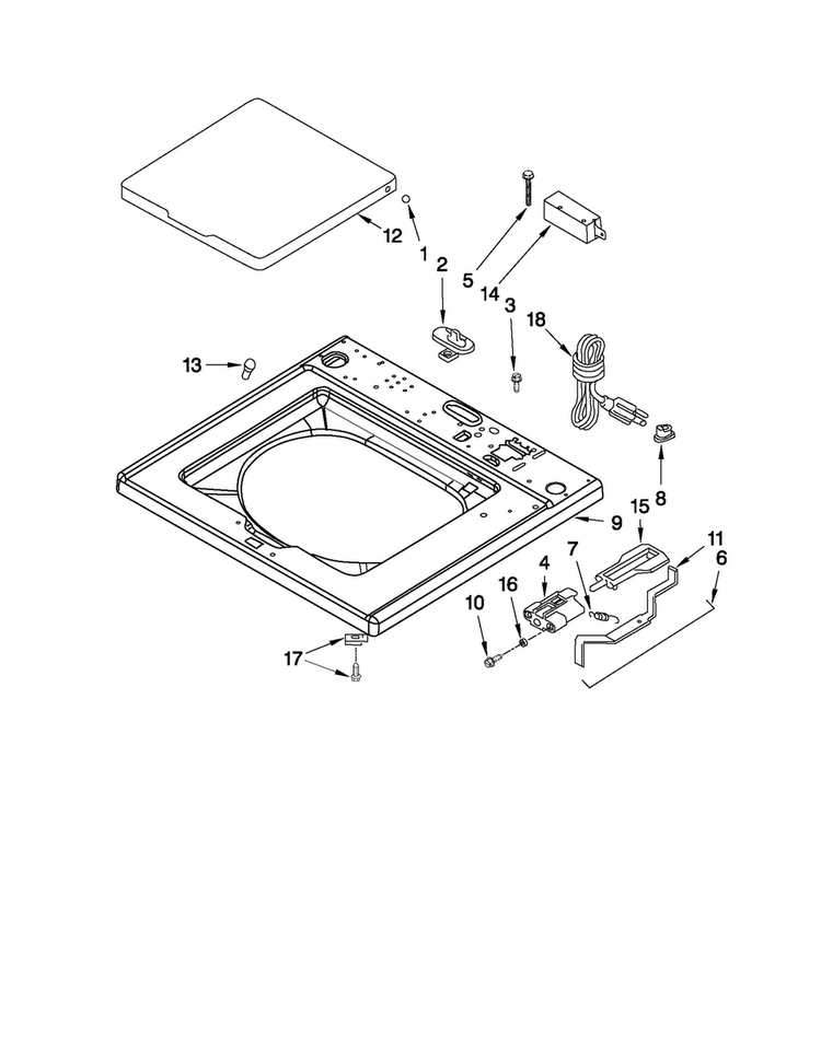 Top Parts Diagram and Parts List for MAT13MNLGW  Maytag Washer