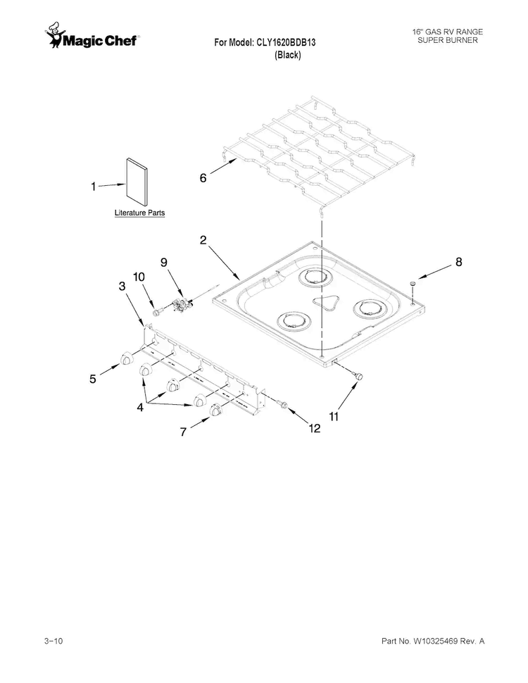 Cooktop Parts Diagram and Parts List for CLY1620BDB13  Magic Chef Range