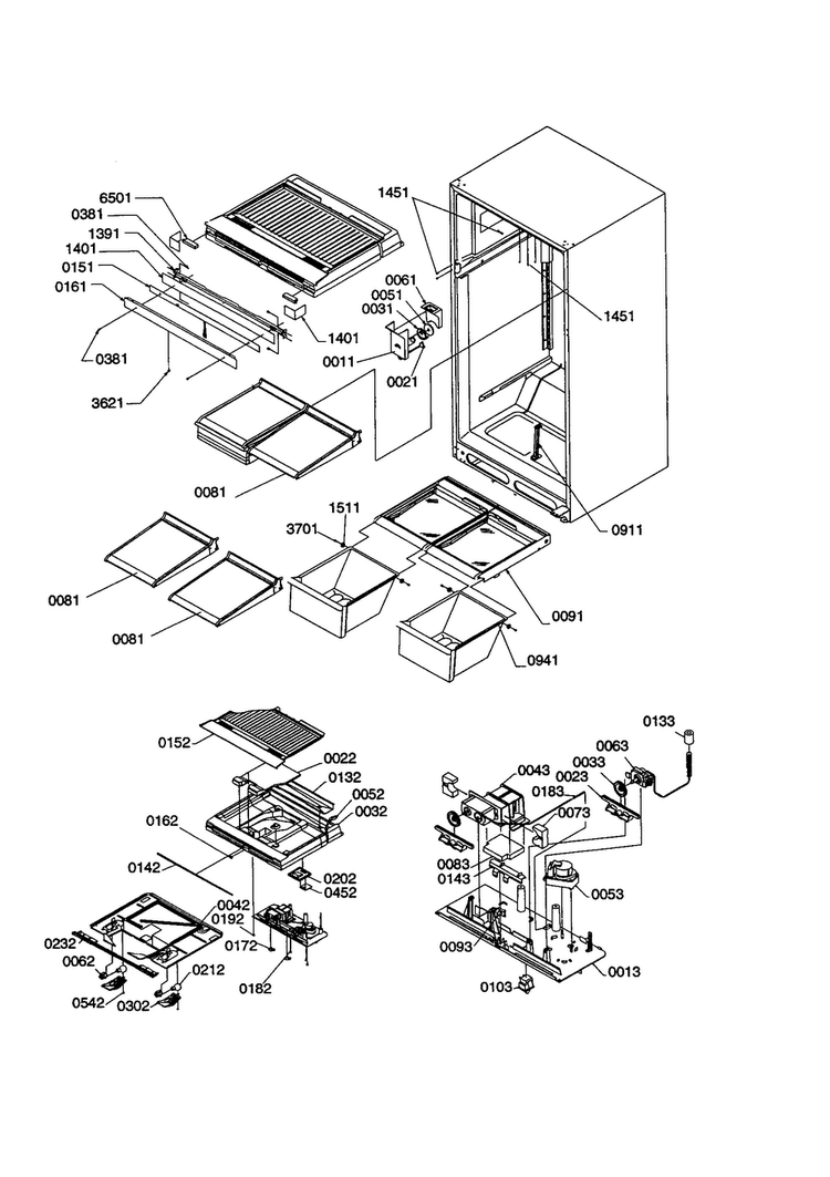 Interior Cabinet/drain Block Diagram and Parts List for TS19VL-P1306302WL  Amana Refrigerator