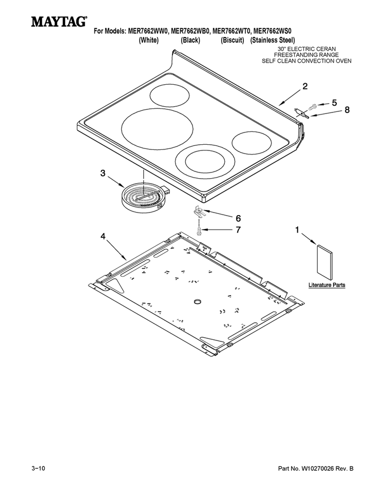 Cooktop Parts Diagram and Parts List for MER7662WT0  Maytag Range