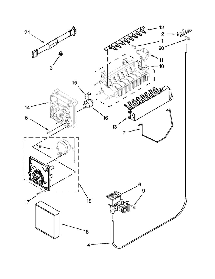 Icemaker Parts Diagram and Parts List for ASD2275BRW00  Amana Refrigerator