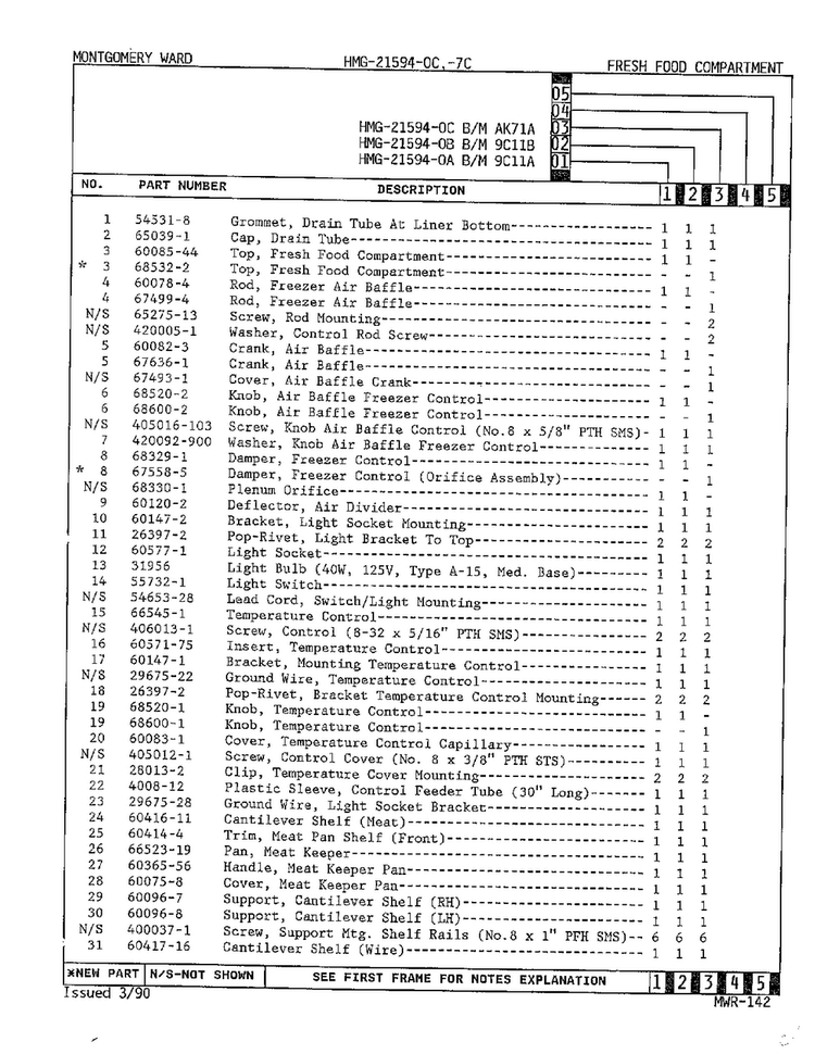 Fresh Food Compartment Page 2 Diagram and Parts List for 21594C  Admiral Refrigerator