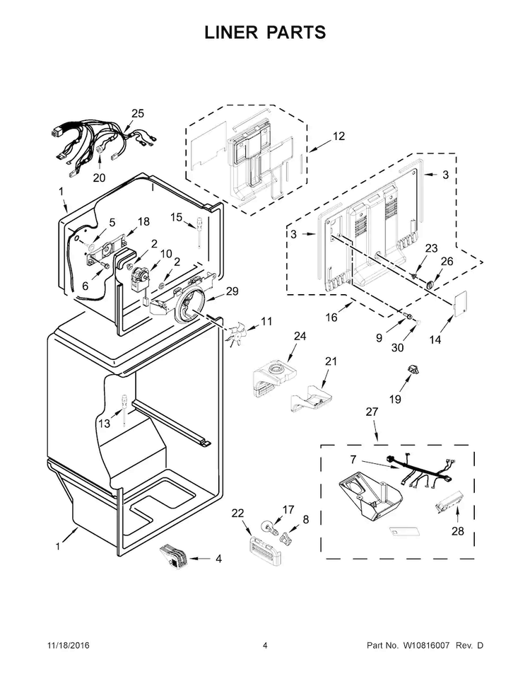 Liner Parts Diagram and Parts List for ART318FFDW01  Amana Refrigerator