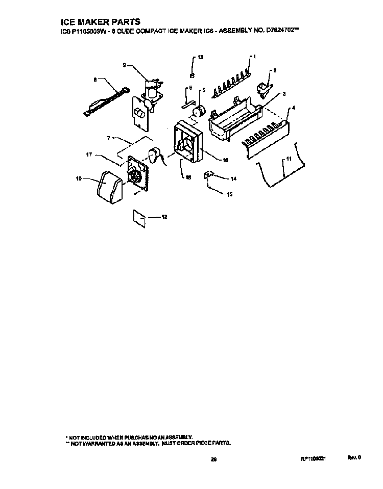 Ice Maker Diagram and Parts List for TR22S4E-P1196203WE  Amana Refrigerator