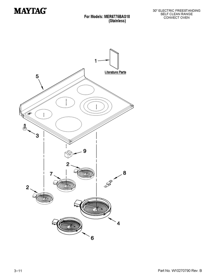 Cooktop Parts Diagram and Parts List for MER6775BAS18  Maytag Range