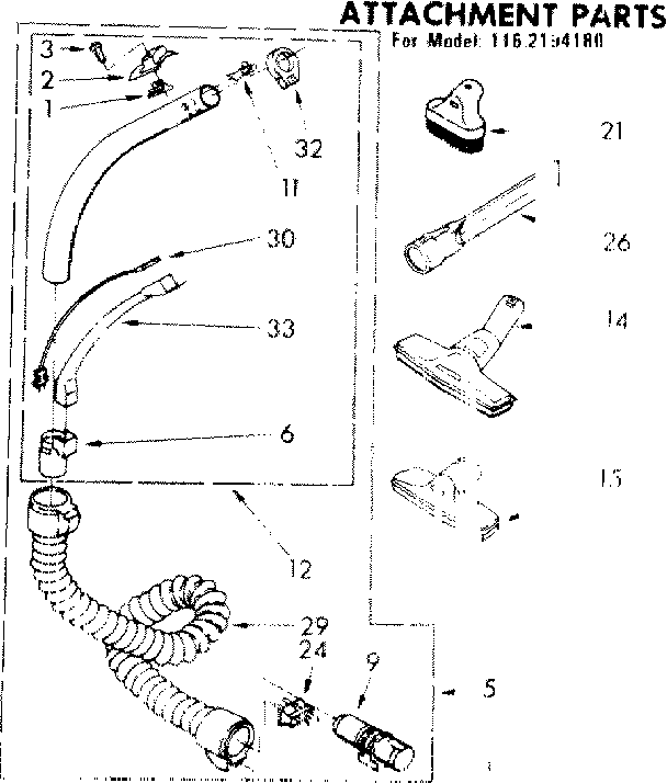 Attachment Parts Diagram and Parts List for 1162194180  Kenmore Canister Vacuum