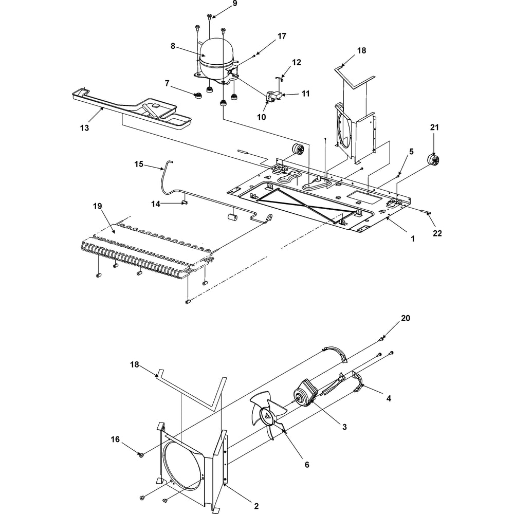 Compressor Diagram and Parts List for AFF2534FEB1  Amana Refrigerator