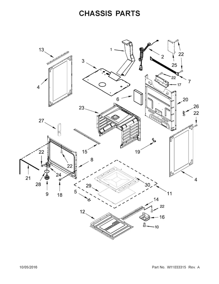 Chassis Parts Diagram and Parts List for AGR4230BAW1  Amana Range