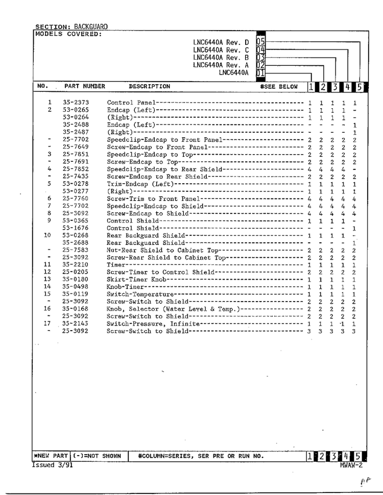 Backguard Page 2 Diagram and Parts List for 6440A REV J Norge Washer