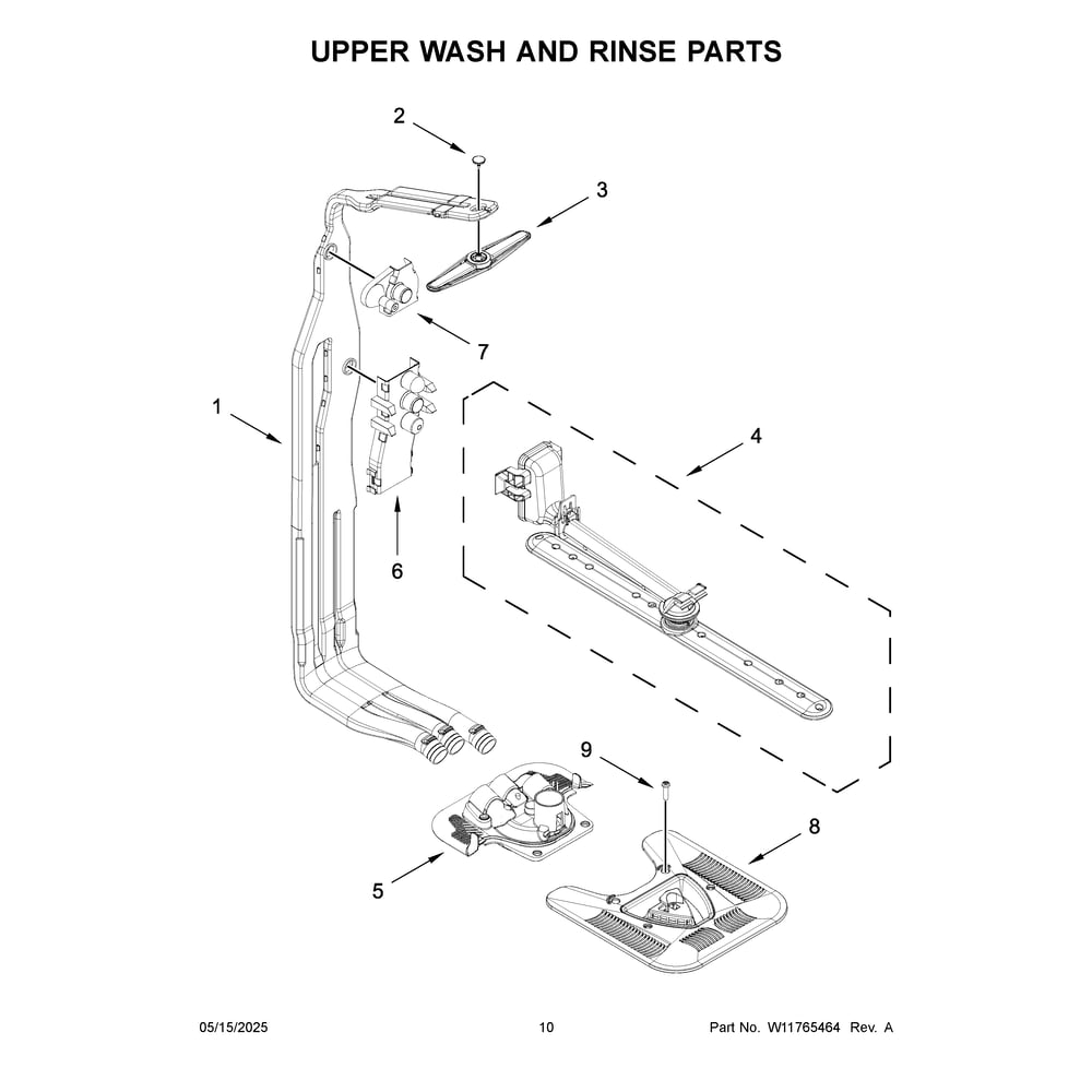Upper Wash And Rinse Parts Diagram and Parts List for MDPS7024SZ0  Maytag Dishwasher