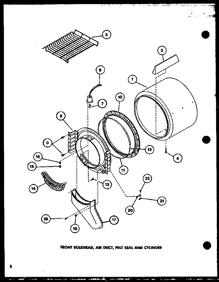 FRONT BULKHEAD Diagram and Parts List for LG1112 P7762216W W Amana Dryer