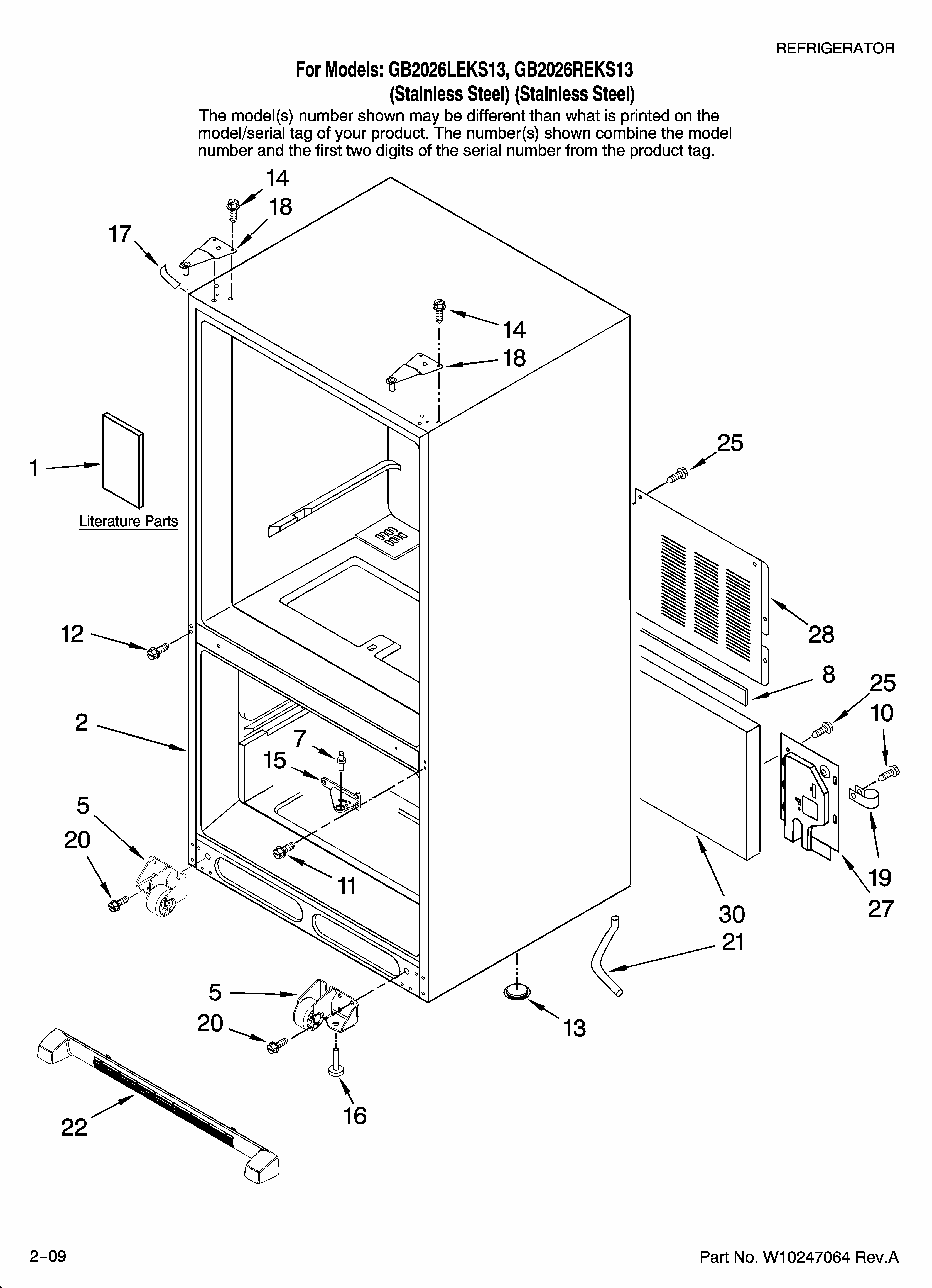 Cabinet Parts Diagram and Parts List for GB2026REKS13  Amana Refrigerator