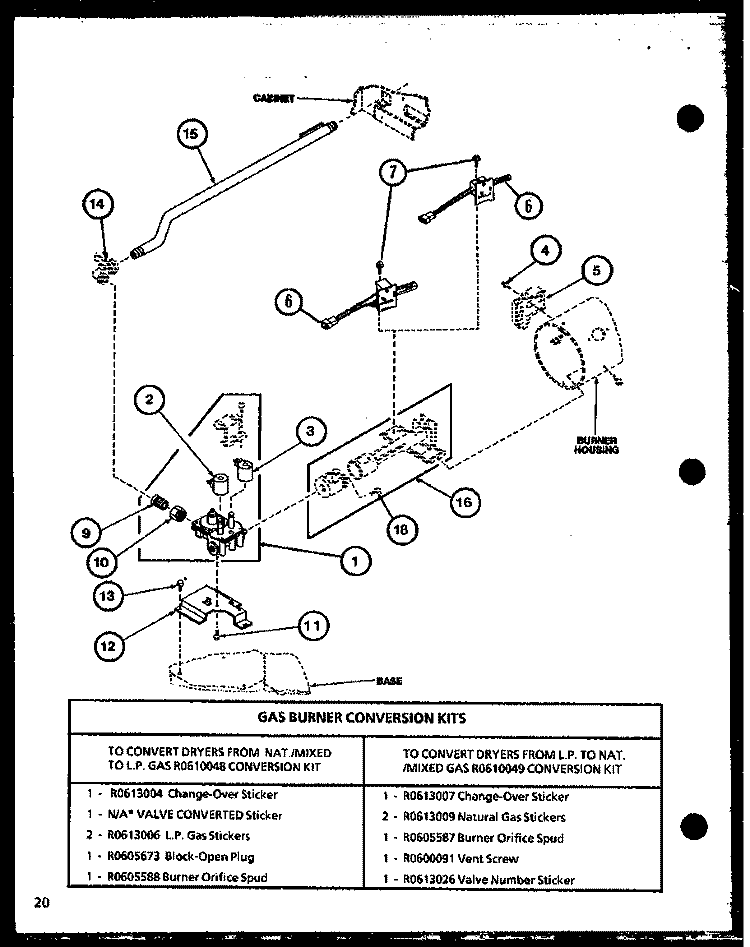 GAS BURNER CONVERSION KITS Diagram and Parts List for LG1112 P7762216W W Amana Dryer