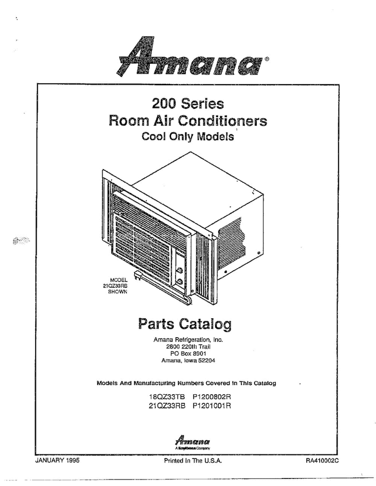Room Air Conditioners/front Cover Diagram and Parts List for 5796  Amana Air Conditioner