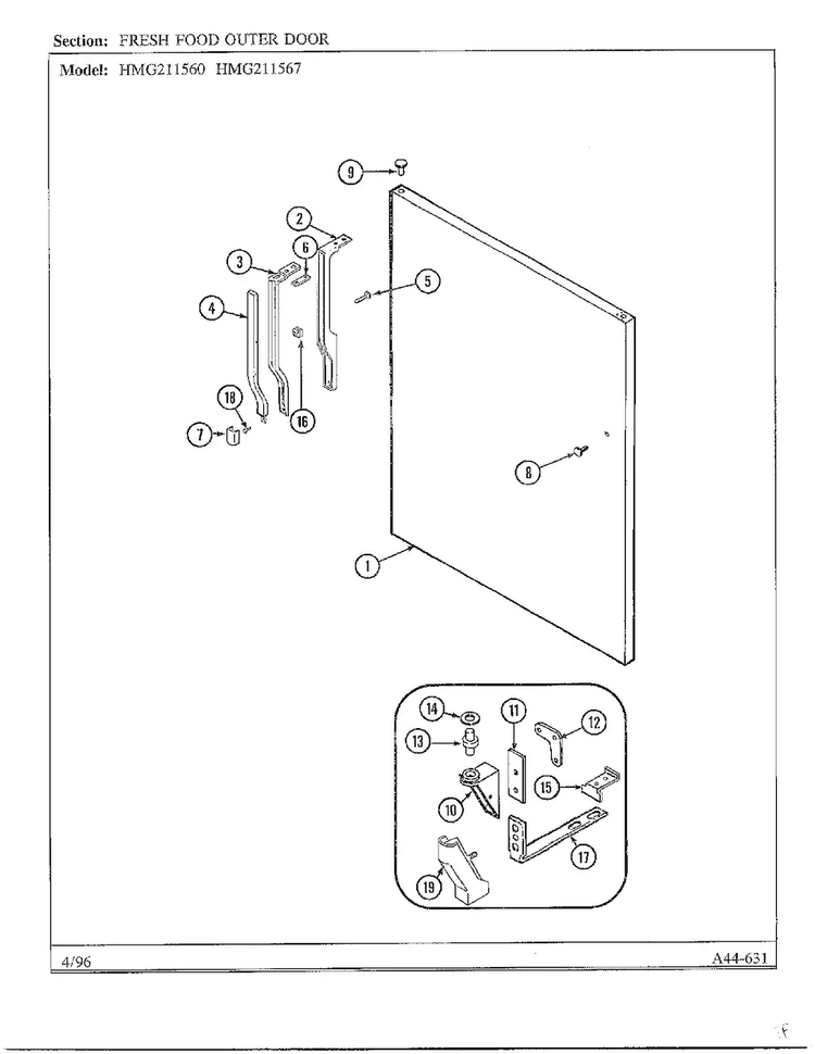 Fresh Food Outer Door Diagram and Parts List for HMG-211560  Admiral Refrigerator