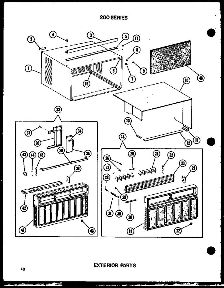 Exterior Parts Diagram and Parts List for 212D-3JM P54655-43R Amana Air Conditioner