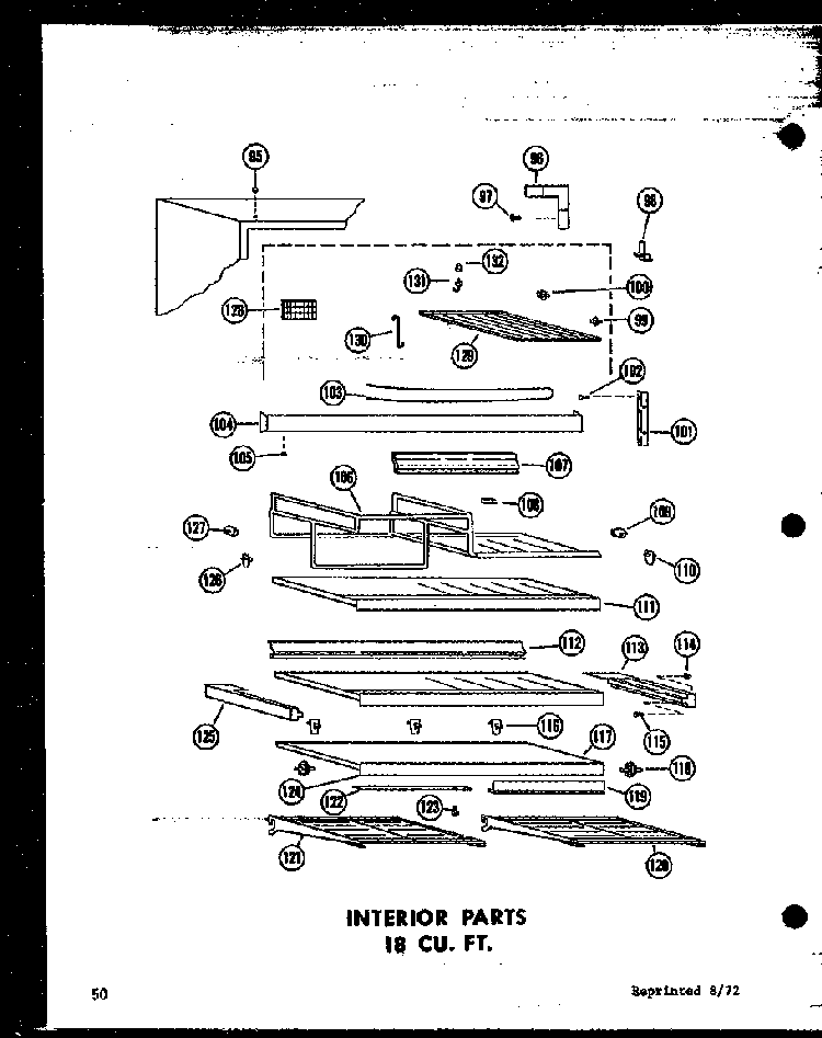 Interior Parts 18 Cu. Ft. Diagram and Parts List for T16J-P60178-1W  Amana Refrigerator