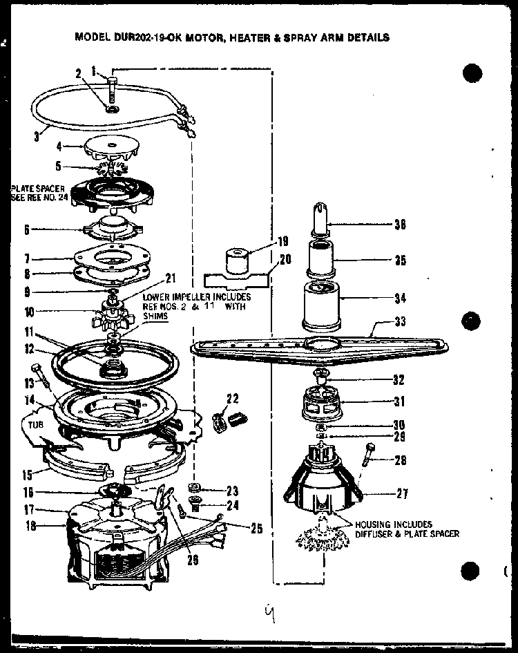 Motor Diagram and Parts List for DUR202-19-OK  Caloric Dishwasher