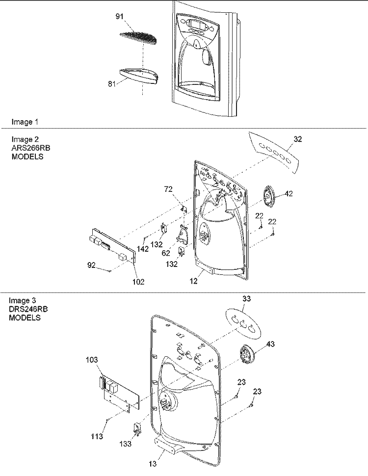 Façade Diagram and Parts List for ARS266RBB PARS266RBB0 Amana Refrigerator