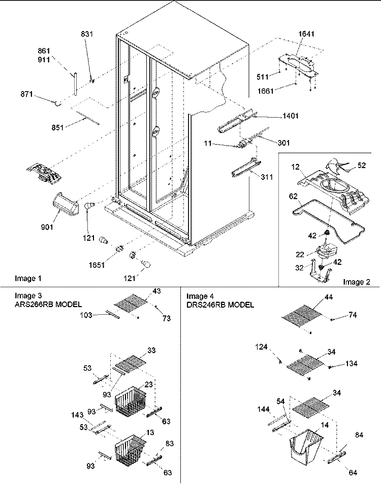 Fz Shelving, Filter Assy, Evap Fan Motor Diagram and Parts List for ARS266RBB PARS266RBB0 Amana Refrigerator