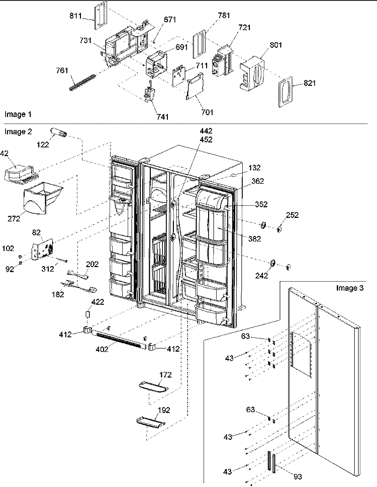 Controls, Light Shield & Door Handles Diagram and Parts List for ARSE66MBC PARSE66MBC0 Amana Refrigerator