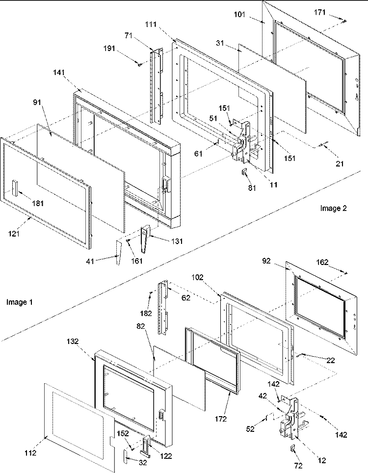 Door Assembly Diagram and Parts List for RFS12MPS P1324704M Amana Microwave