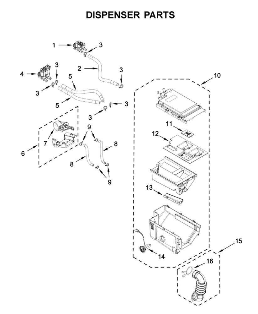 Dispenser Parts Diagram and Parts List for MHW8630HC0  Maytag Washer