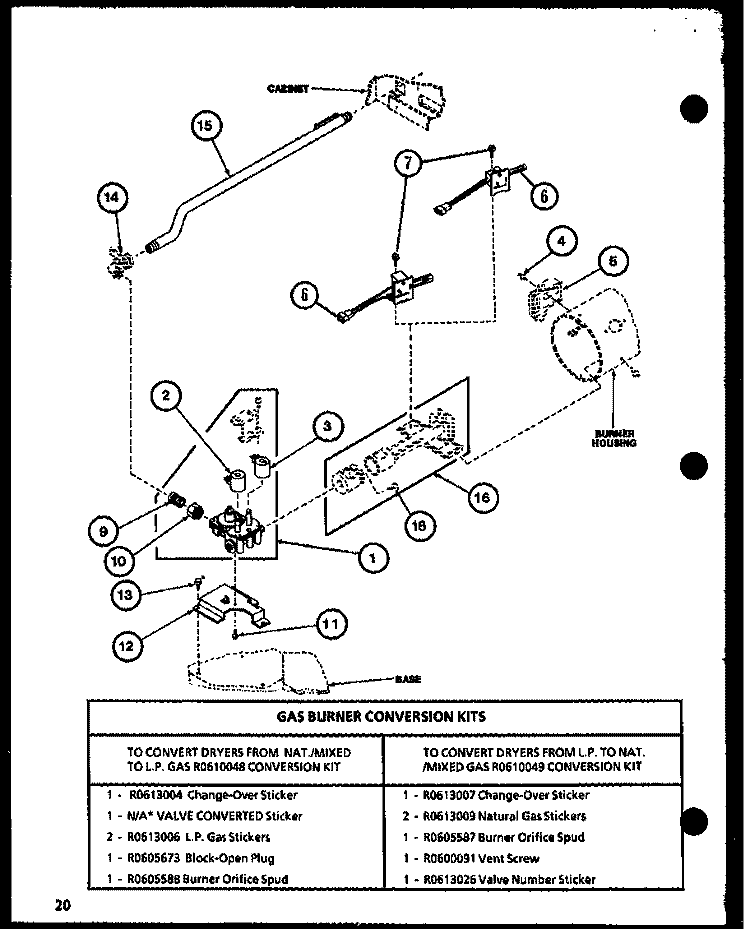 GAS BURNER CONVERSION KITS Diagram and Parts List for LG2412 P7762228W W Amana Dryer