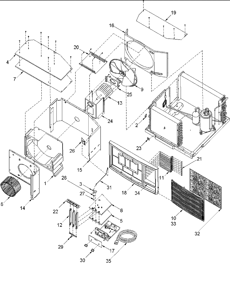 CHASSIS ASSEMBLY Diagram and Parts List for AAC182SRA PAAC182SRA0 Amana Air Conditioner
