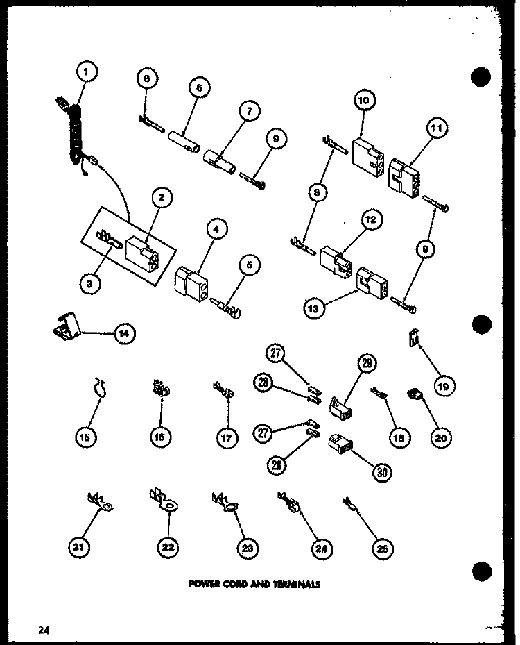 POWER CORD AND TERMINA LS Diagram and Parts List for LG2412 P7762228W W Amana Dryer
