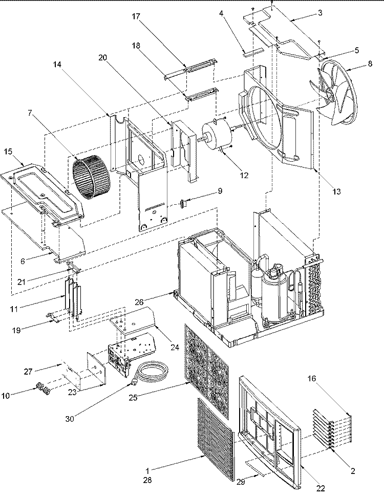 CHASSIS ASSEMBLY Diagram and Parts List for AAC081SRA PAAC081SRA0 Amana Air Conditioner